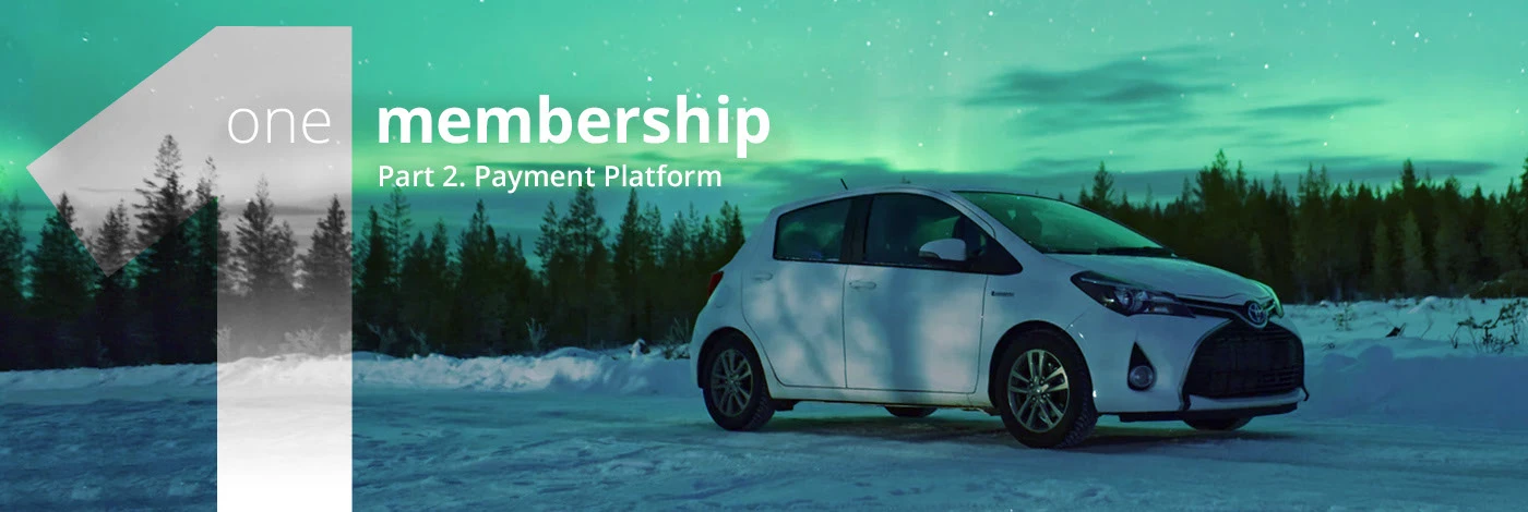 Hero banner for carsales One Membership Part 2, Payment Platform, with a white hatchback under aurora skies